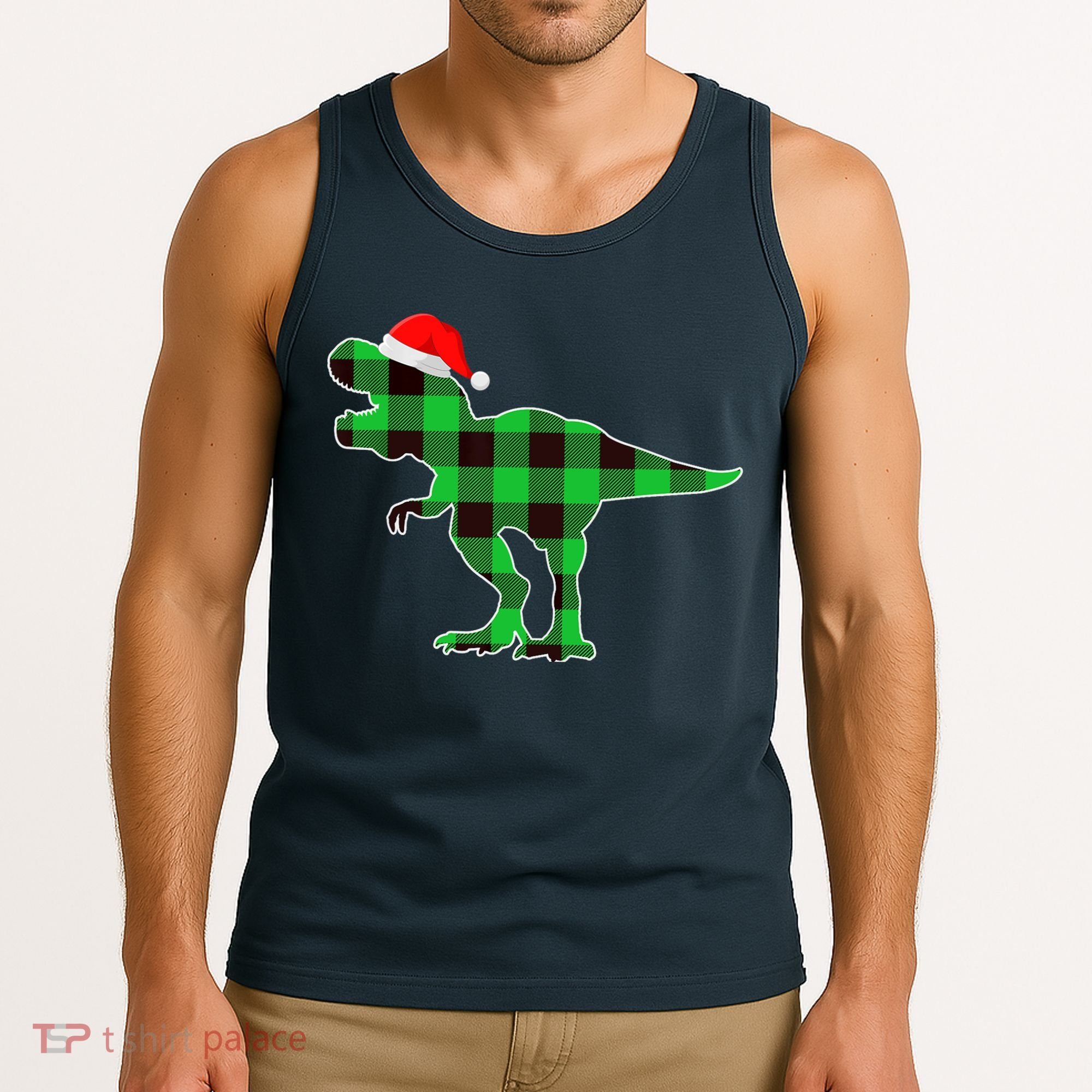 Buffalo Plaid Green Dinosaur T Rex Funny Christmas Boys Tank Top