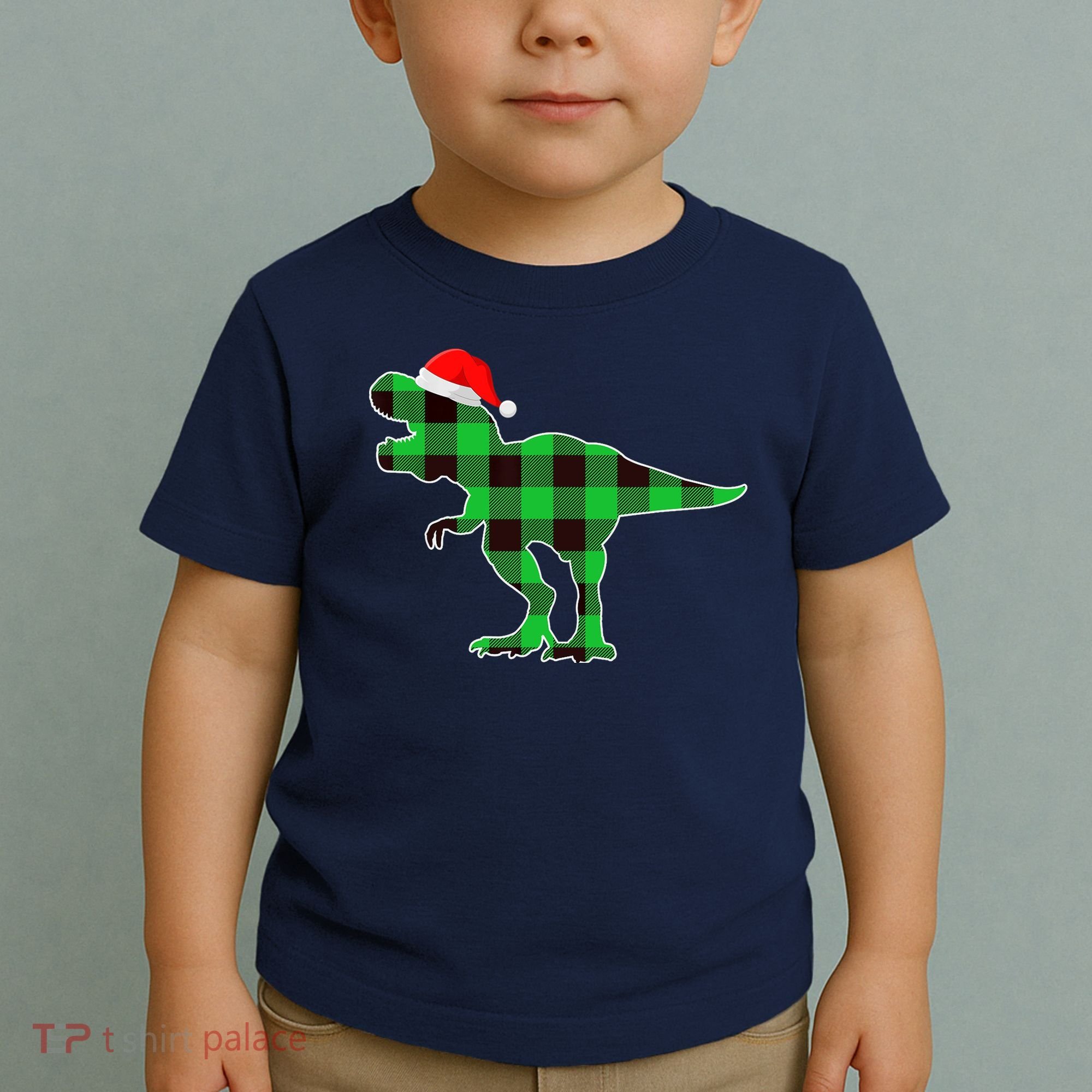 Buffalo Plaid Green Dinosaur T Rex Funny Christmas Boys Toddler T-Shirt