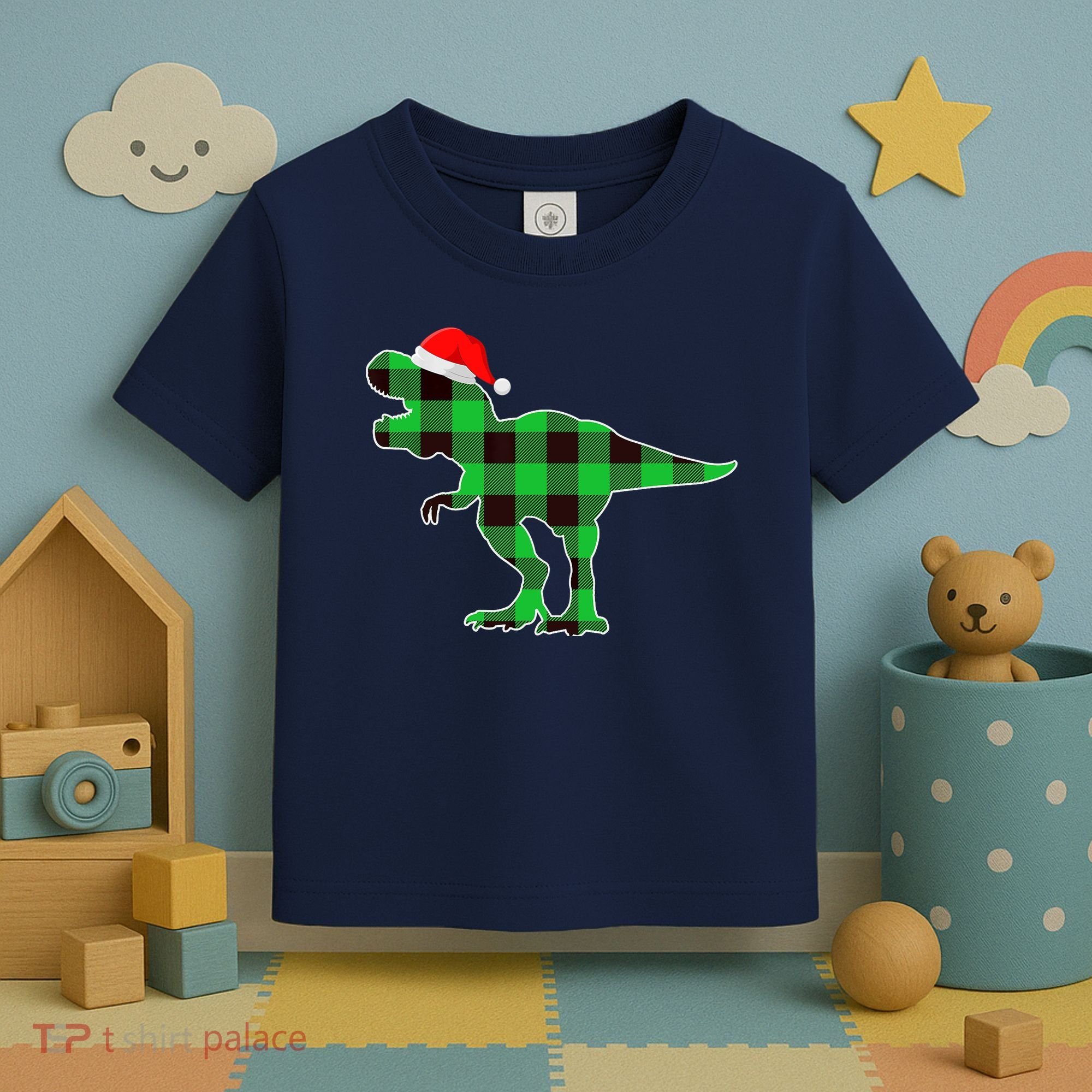 Buffalo Plaid Green Dinosaur T Rex Funny Christmas Boys Toddler T-Shirt