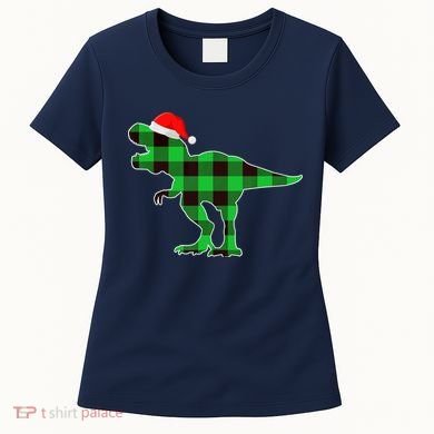 Buffalo Plaid Green Dinosaur T Rex Funny Christmas Boys Women's T-Shirt