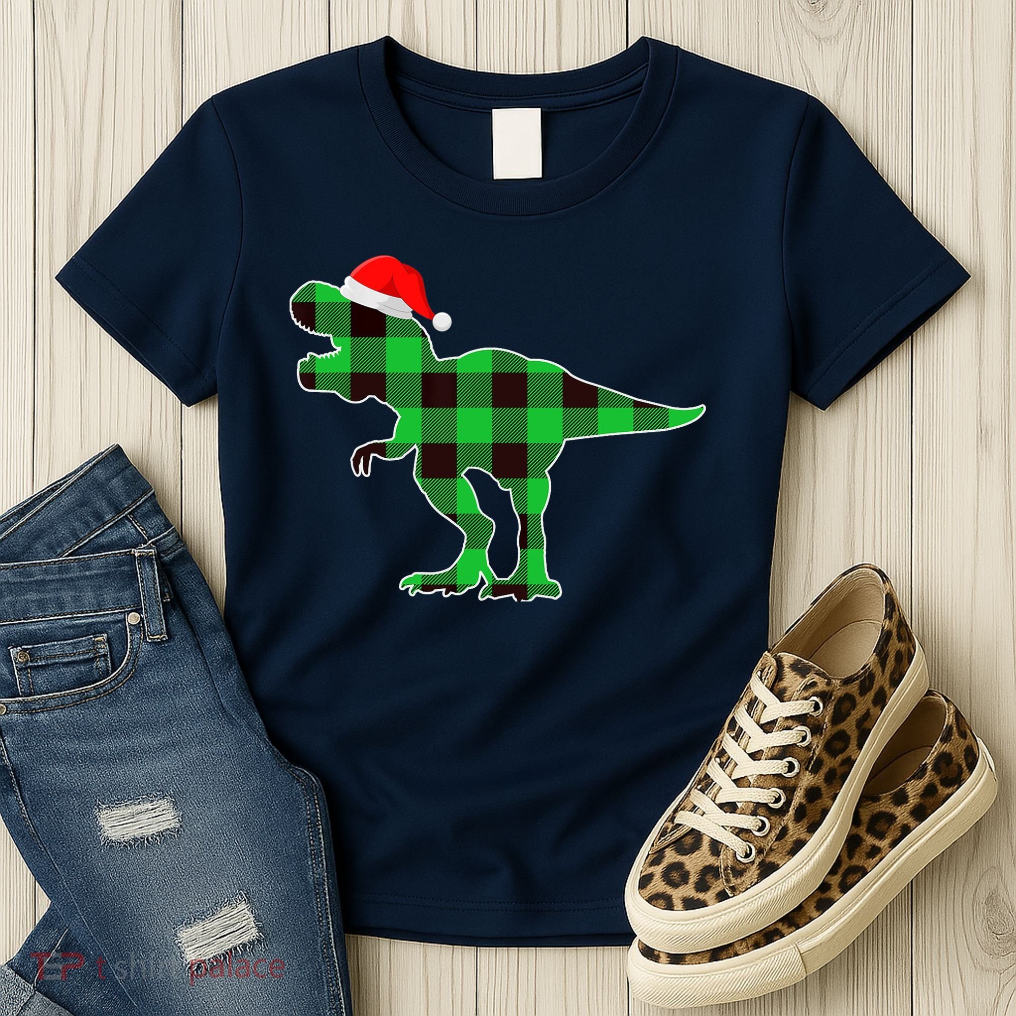 Buffalo Plaid Green Dinosaur T Rex Funny Christmas Boys Women's T-Shirt