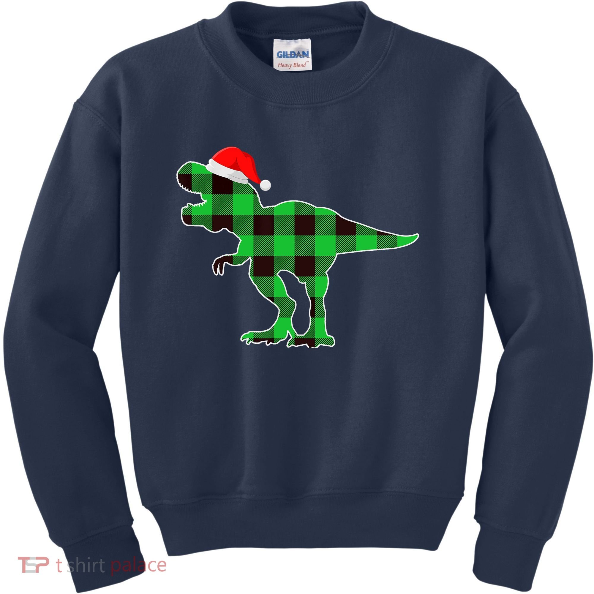 Buffalo Plaid Green Dinosaur T Rex Funny Christmas Boys Kids Sweatshirt
