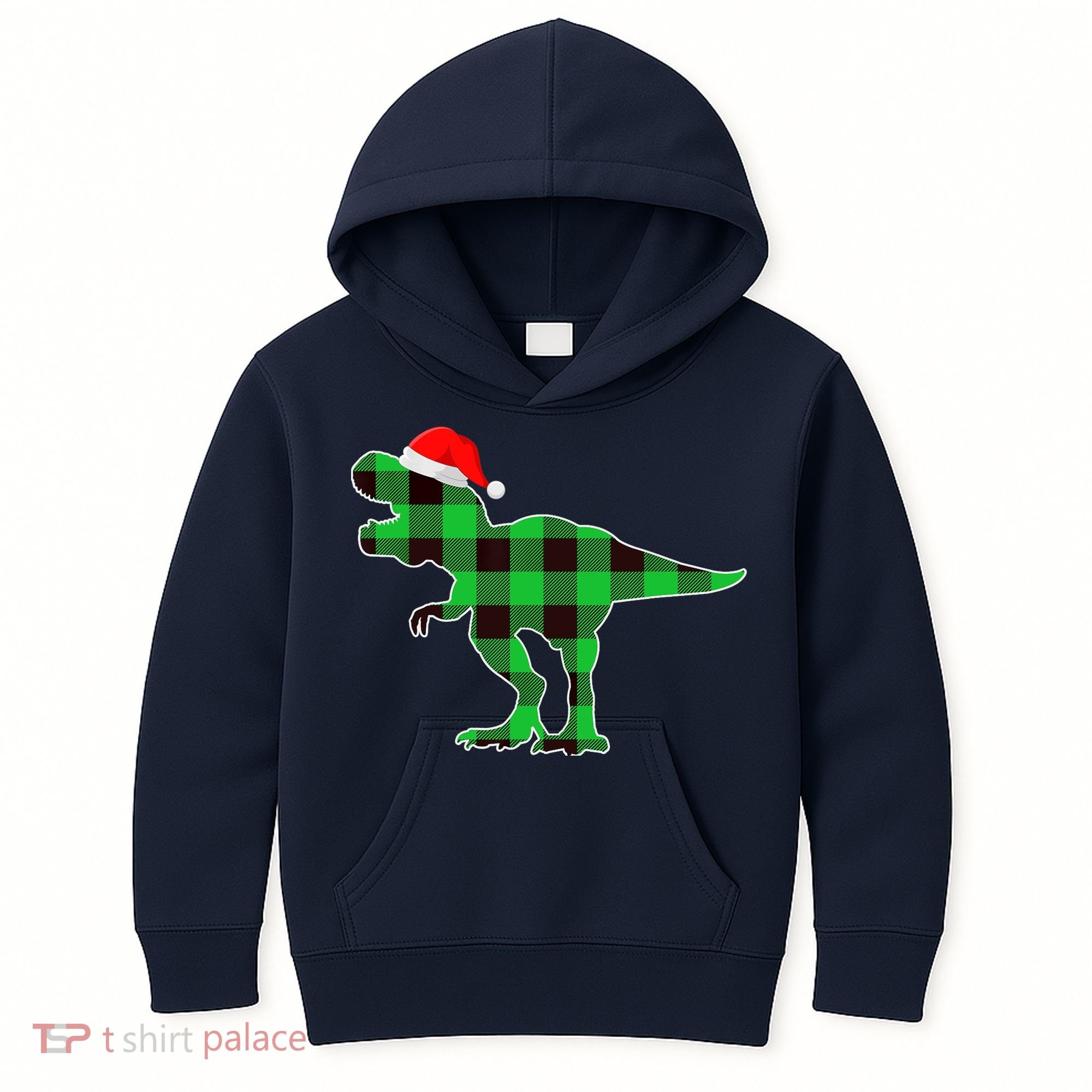 Buffalo Plaid Green Dinosaur T Rex Funny Christmas Boys Kids Hoodie
