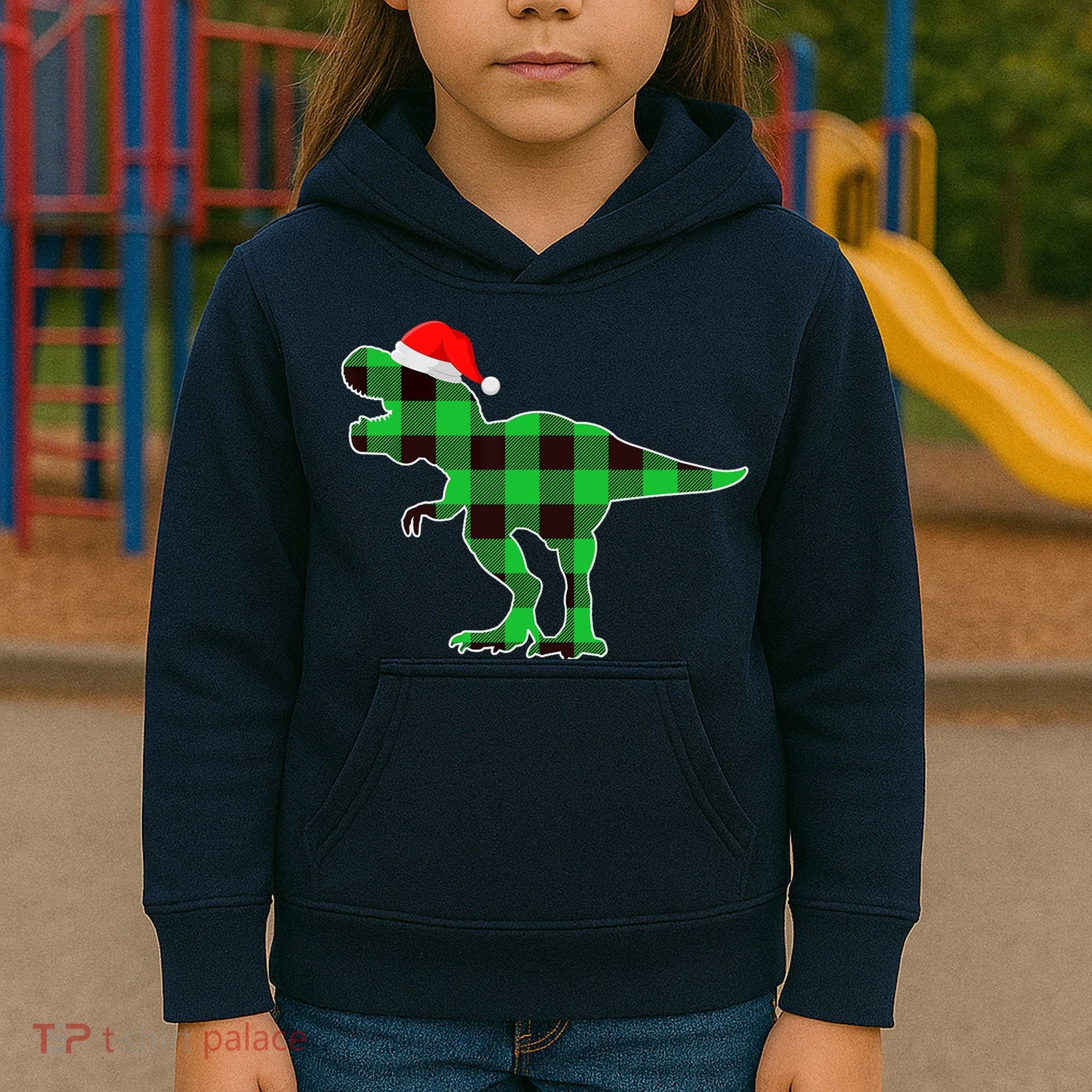 Buffalo Plaid Green Dinosaur T Rex Funny Christmas Boys Kids Hoodie