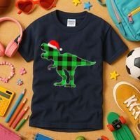 Buffalo Plaid Green Dinosaur T Rex Funny Christmas Boys Kids T-Shirt thumb 3