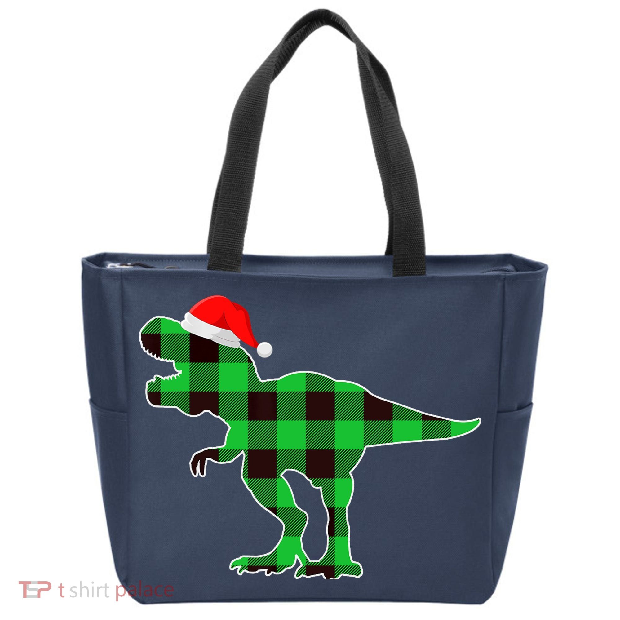 Buffalo Plaid Green Dinosaur T Rex Funny Christmas Boys Tote Bag