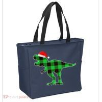 Buffalo Plaid Green Dinosaur T Rex Funny Christmas Boys Tote Bag thumb 2