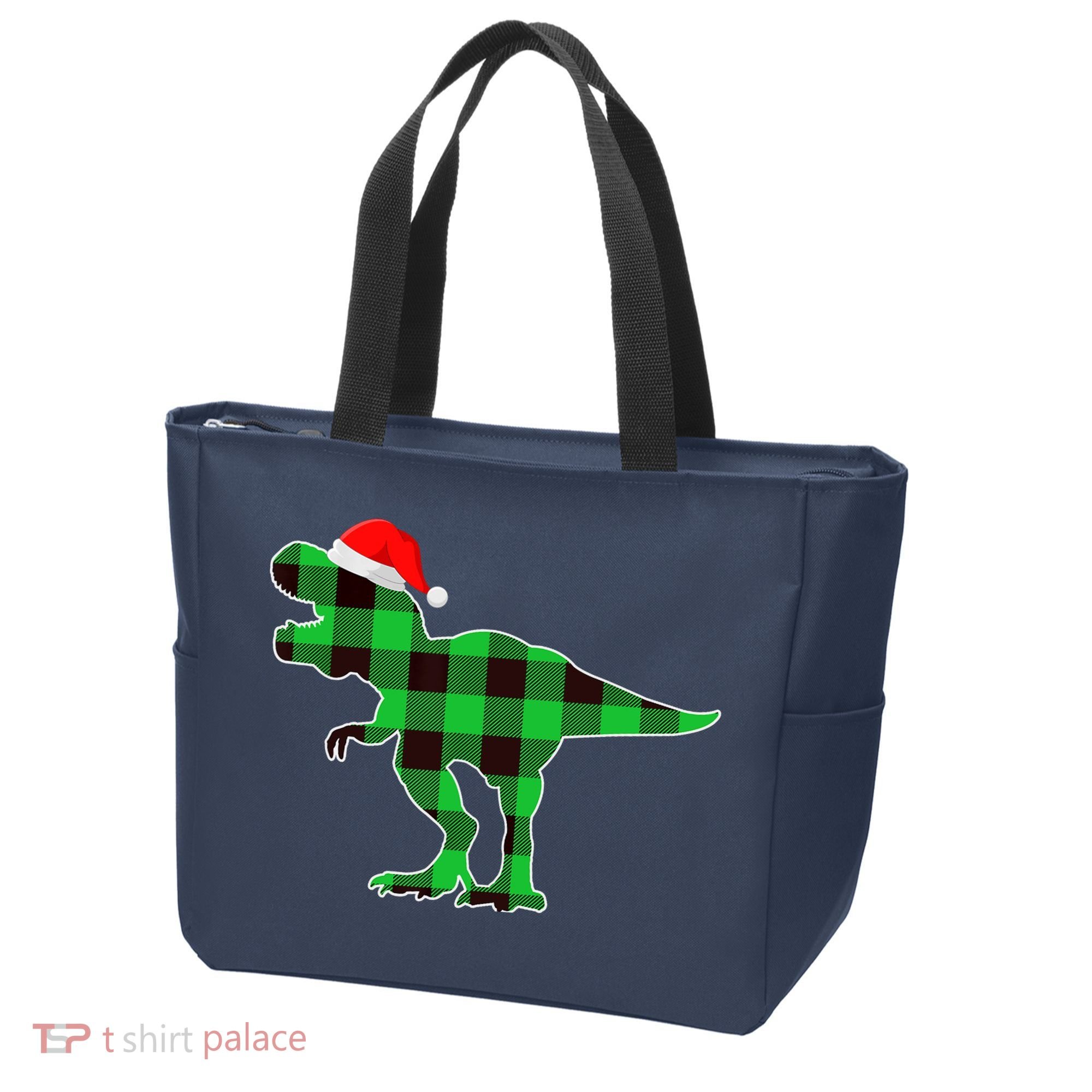 Buffalo Plaid Green Dinosaur T Rex Funny Christmas Boys Tote Bag