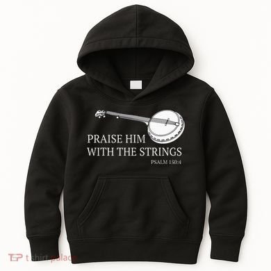 Banjo Praise Him With The Strings Bluegrass Guitar Kids Hoodie