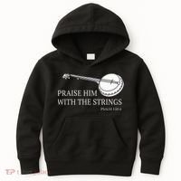 Banjo Praise Him With The Strings Bluegrass Guitar Kids Hoodie thumb 0