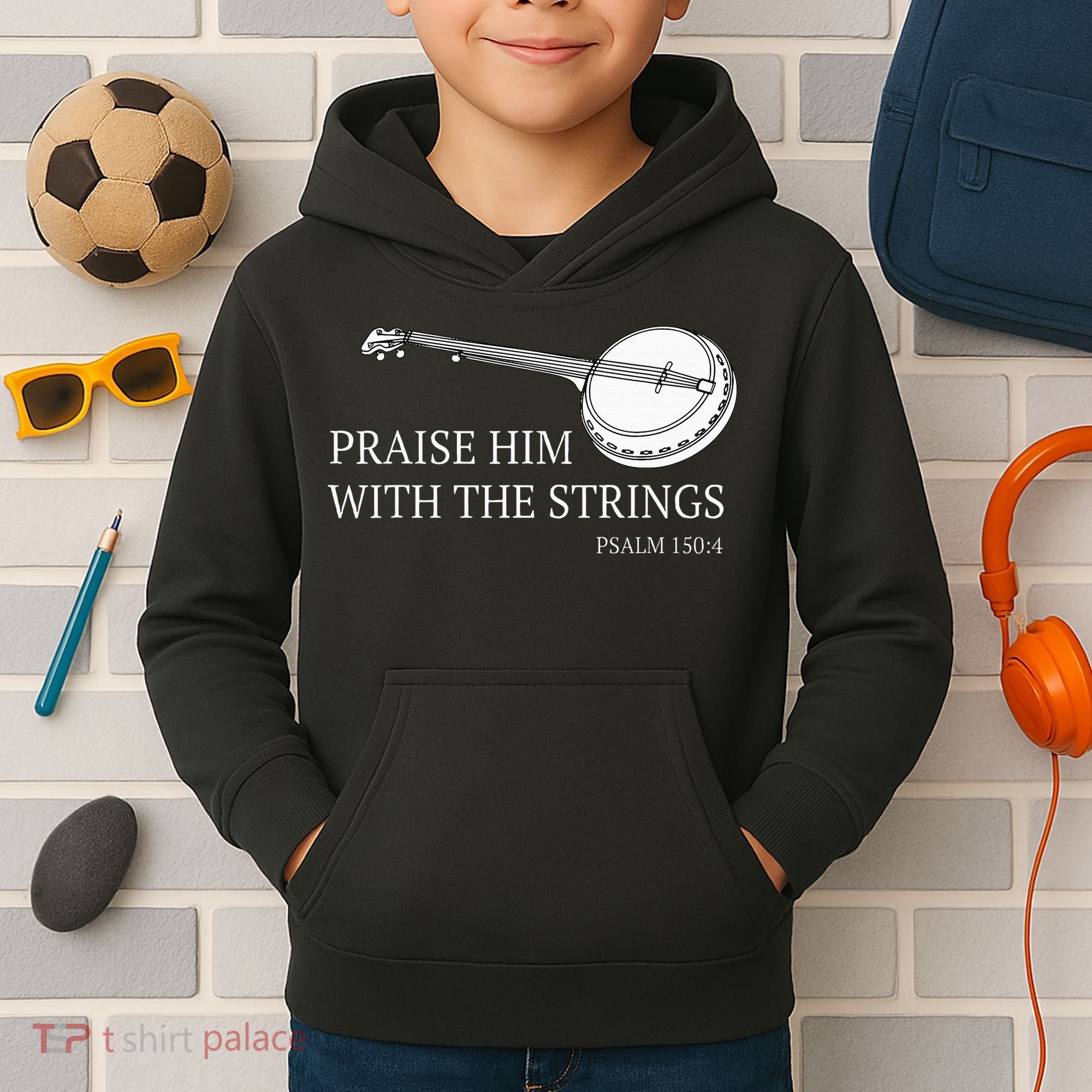 Banjo Praise Him With The Strings Bluegrass Guitar Kids Hoodie