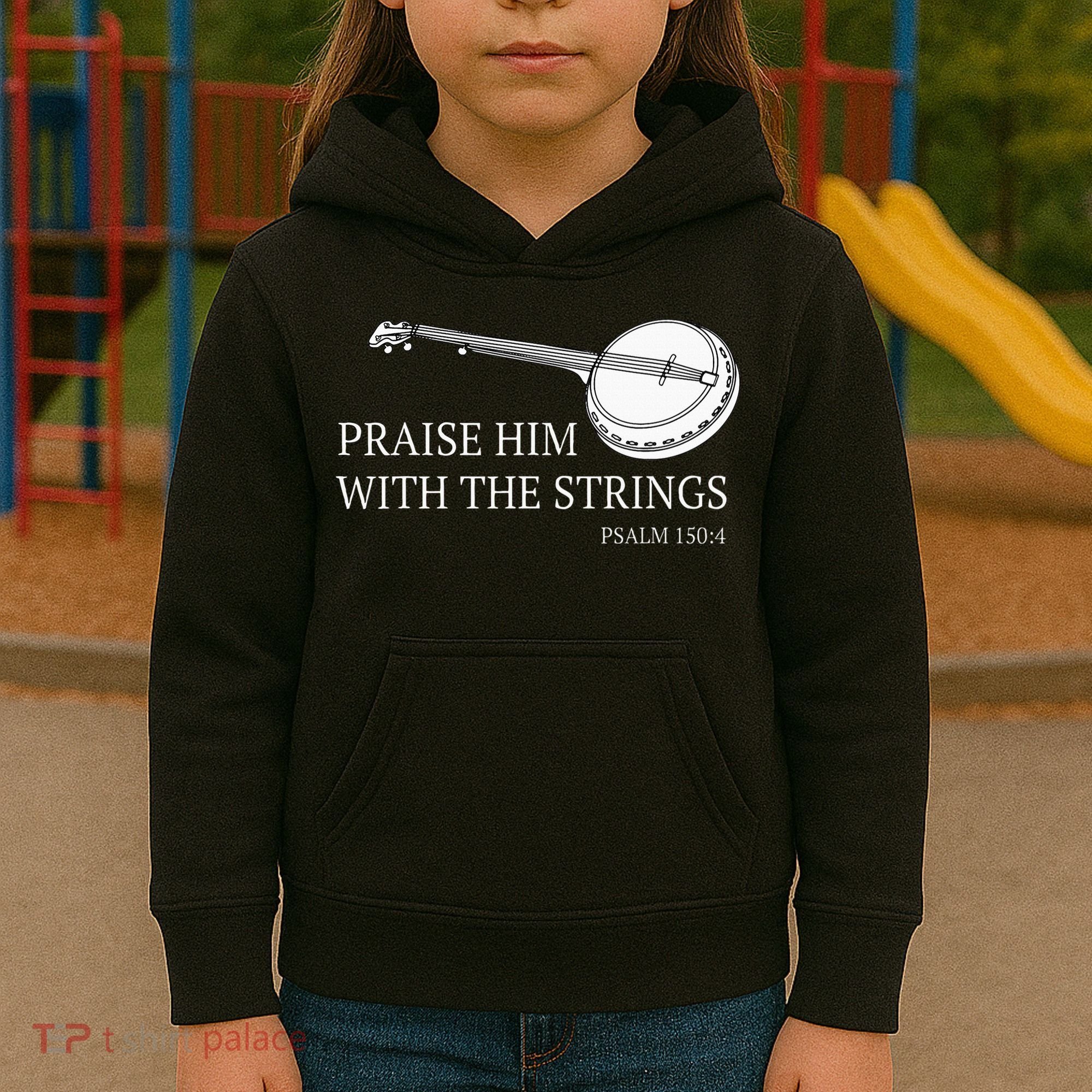 Banjo Praise Him With The Strings Bluegrass Guitar Kids Hoodie