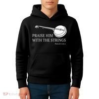 Banjo Praise Him With The Strings Bluegrass Guitar Kids Hoodie thumb 4