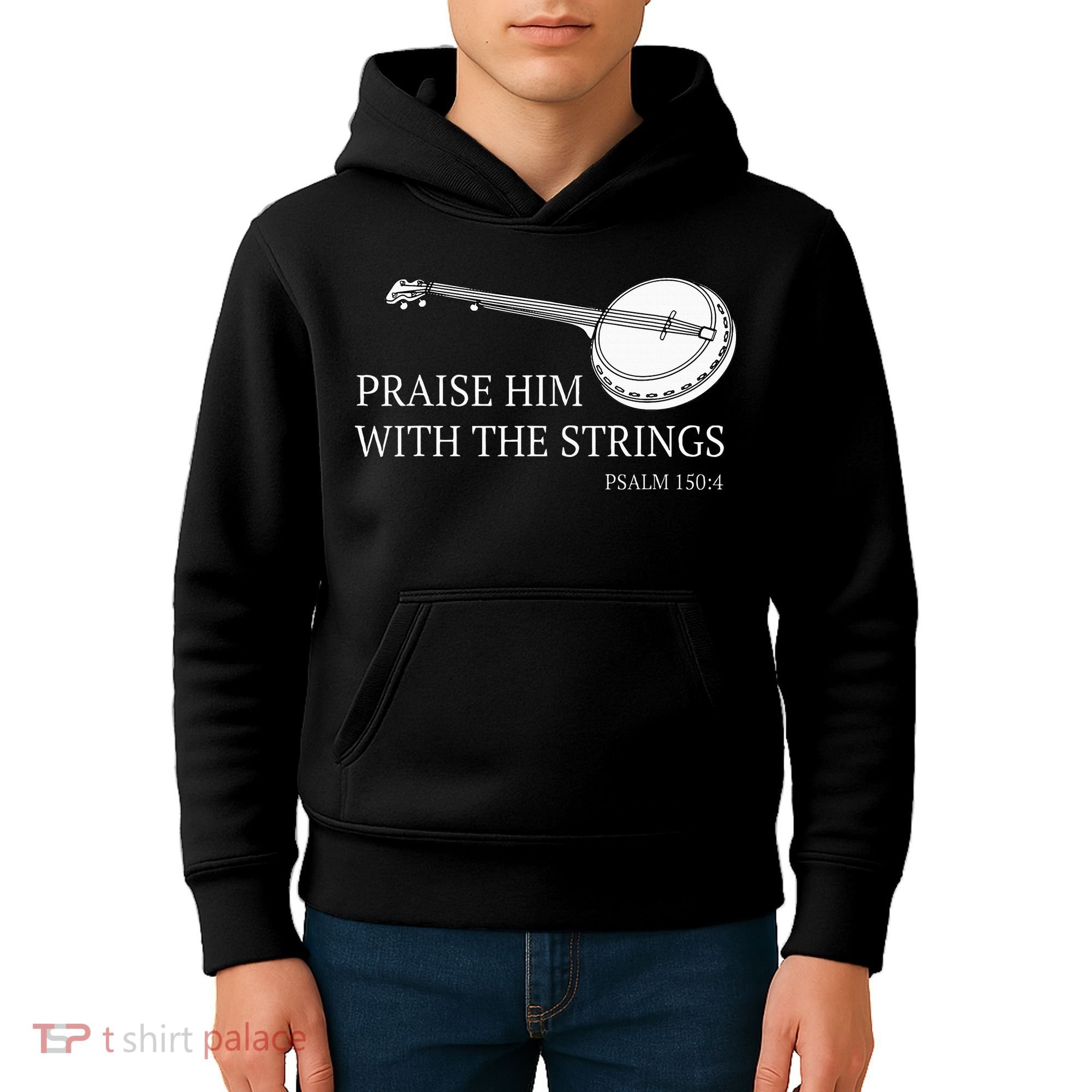 Banjo Praise Him With The Strings Bluegrass Guitar Kids Hoodie