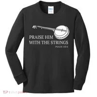 Banjo Praise Him With The Strings Bluegrass Guitar Kids Long Sleeve Shirt thumb 0