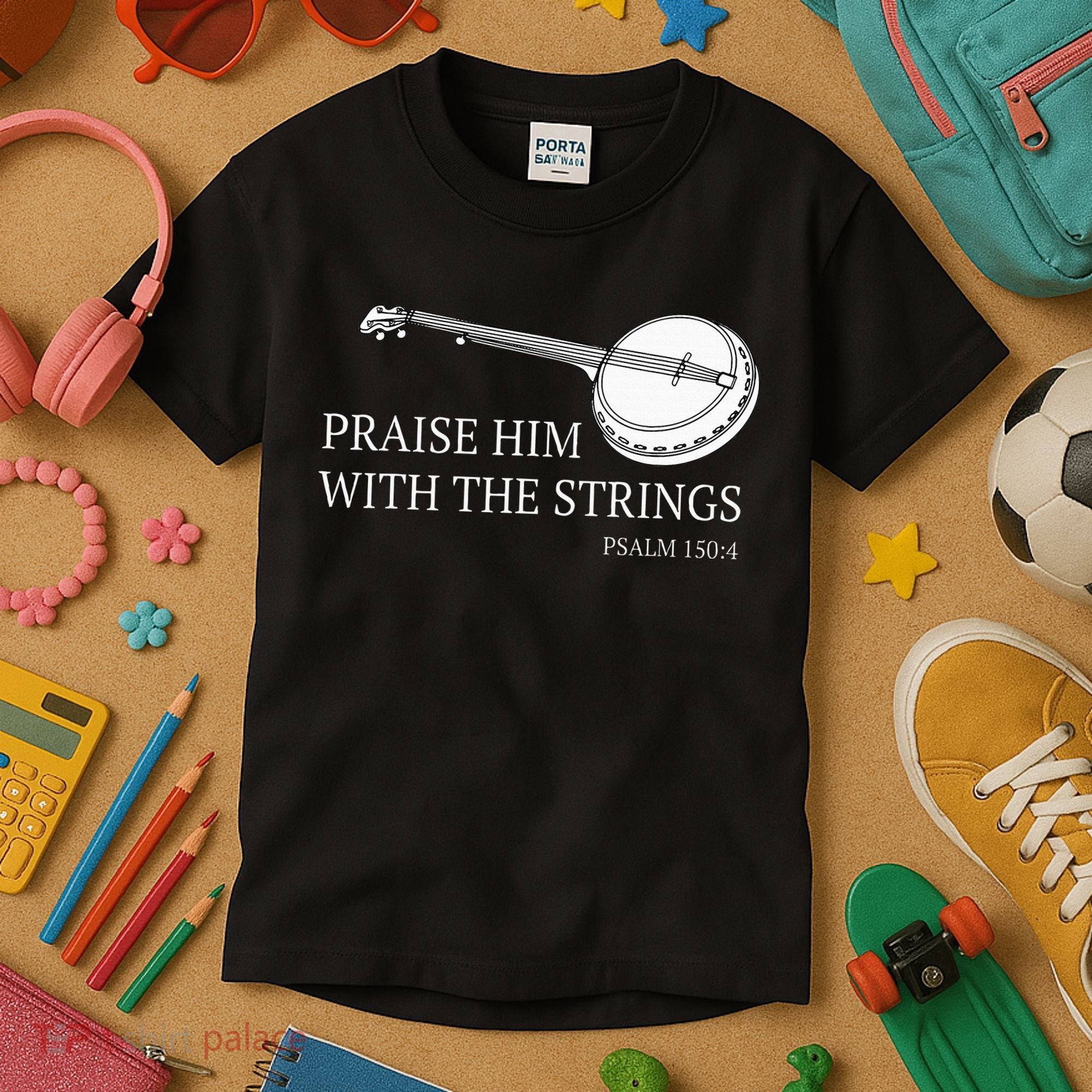 Banjo Praise Him With The Strings Bluegrass Guitar Kids T-Shirt