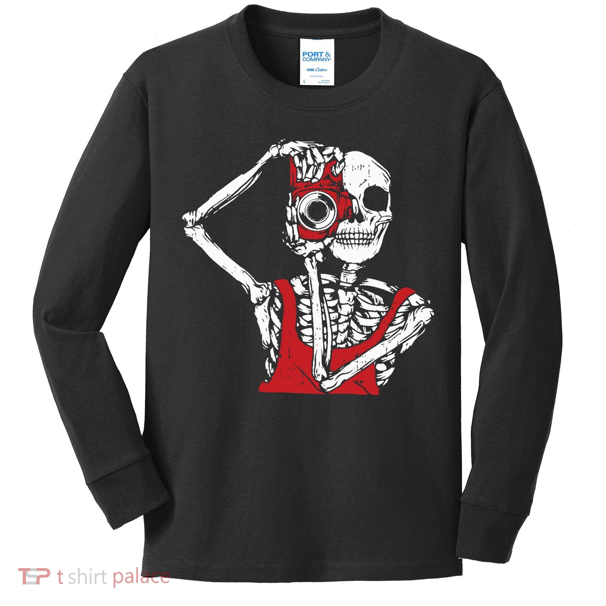 Bone Photographer Halloween Costume Skeleton Lover Kids Long Sleeve Shirt