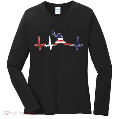 Baseball Player Heartbeat Baseball First Baseman Flag Women's Long Sleeve Shirt