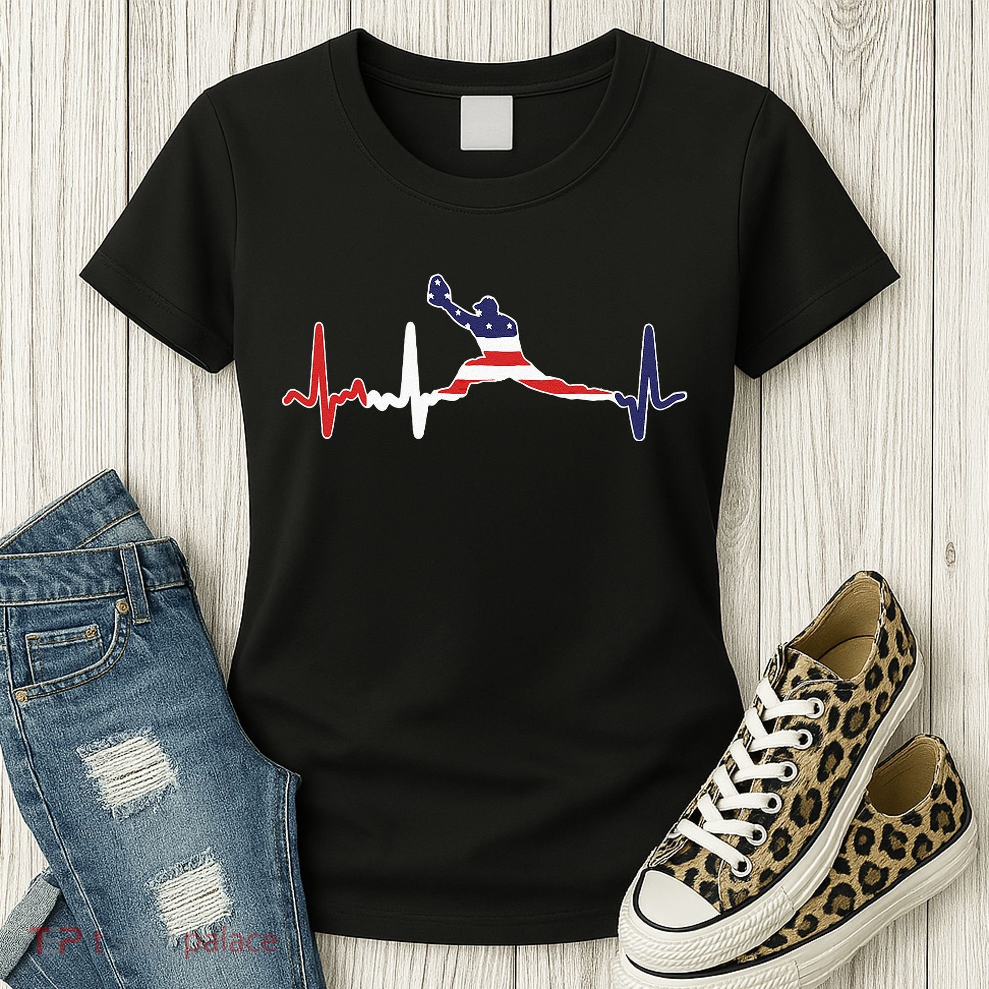 Baseball Player Heartbeat Baseball First Baseman Flag Women's T-Shirt