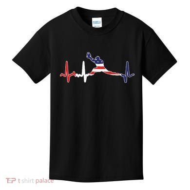 Baseball Player Heartbeat Baseball First Baseman Flag Kids T-Shirt