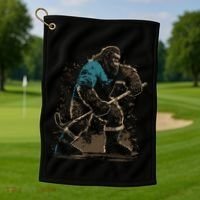 Bigfoot Playing Hockey Golf Towel thumb 1