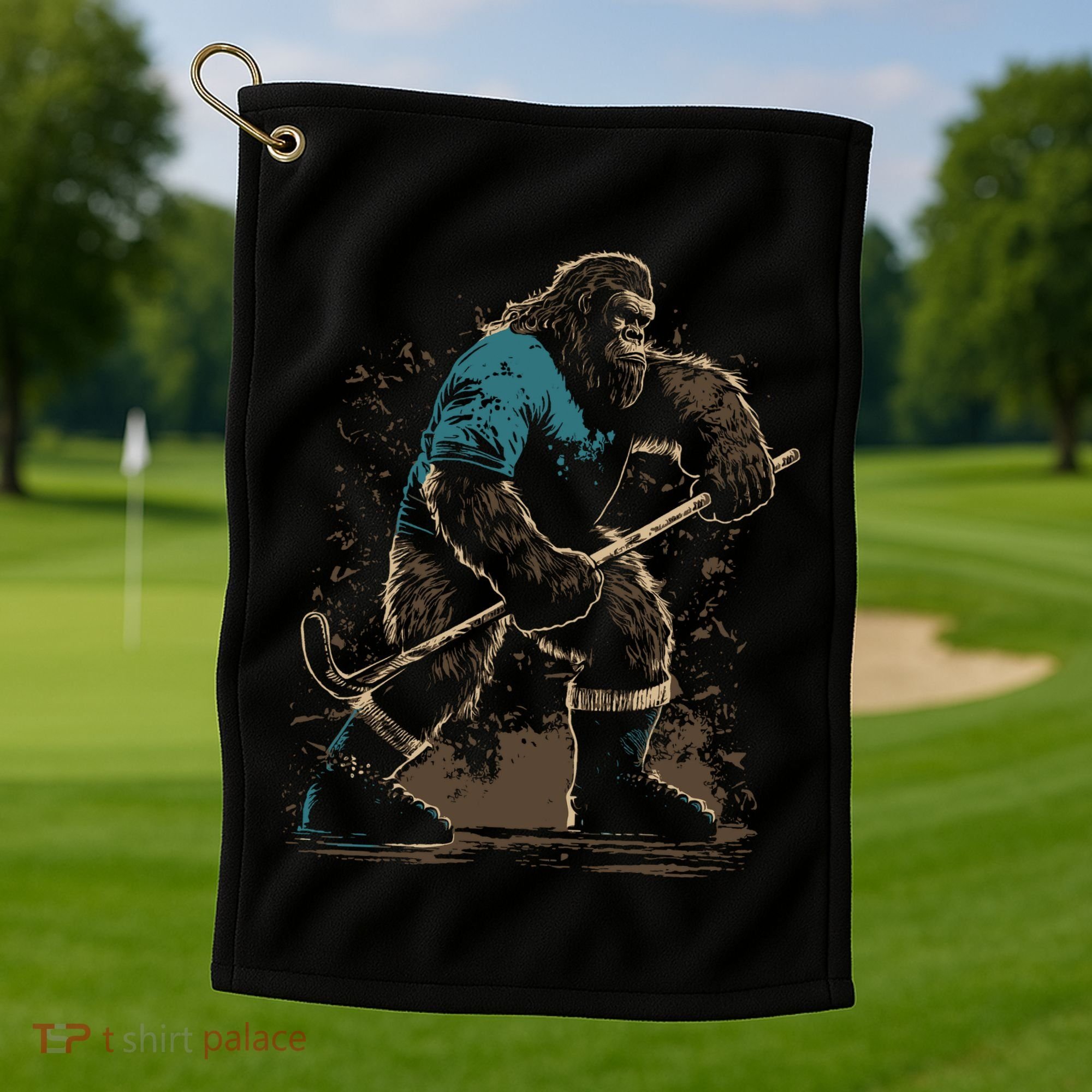 Bigfoot Playing Hockey Golf Towel