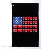 Beer Pong Ing Tee American Flag Red Solo Cups Meaningful Gift Golf Towel thumb 0