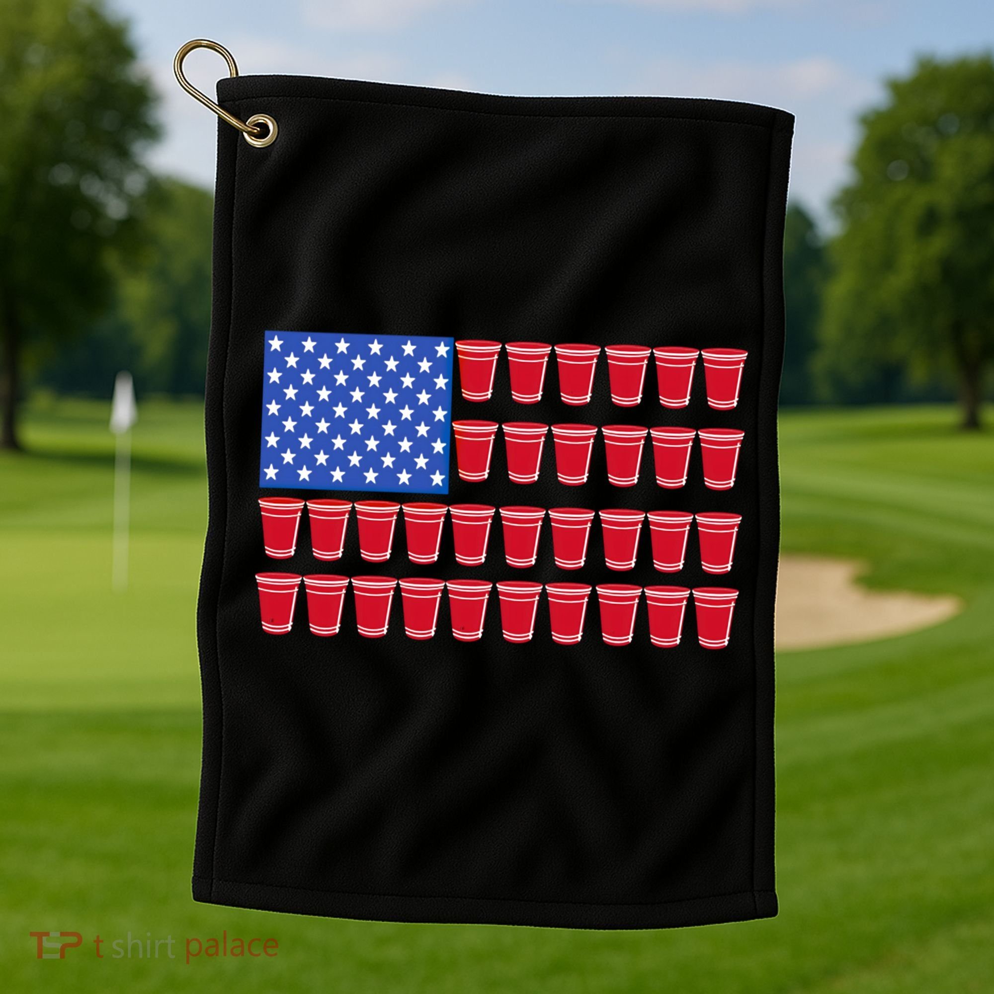 Beer Pong Ing Tee American Flag Red Solo Cups Meaningful Gift Golf Towel