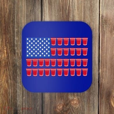 Beer Pong Ing Tee American Flag Red Solo Cups Meaningful Gift Coaster