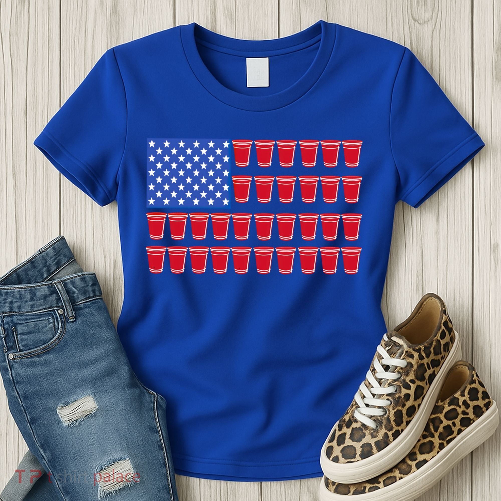 Beer Pong Ing Tee American Flag Red Solo Cups Meaningful Gift Women's T-Shirt