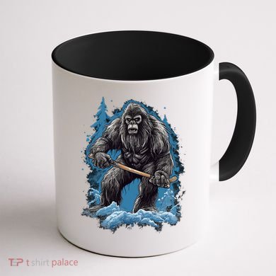 Bigfoot Playing Ice Hockey Funny Sasquatch Hockey Stick Funny Gift Coffee Mug back
