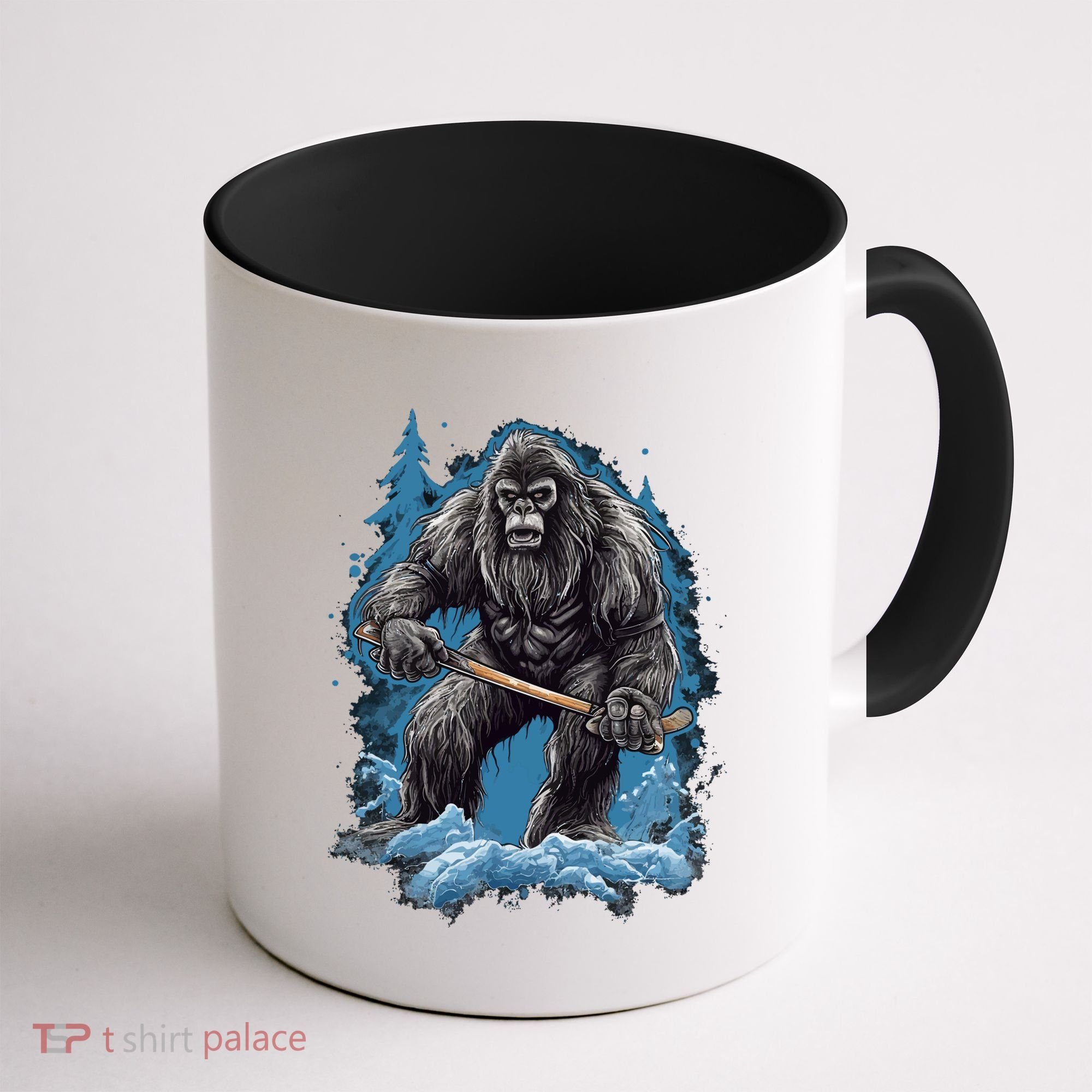 Bigfoot Playing Ice Hockey Funny Sasquatch Hockey Stick Funny Gift Coffee Mug