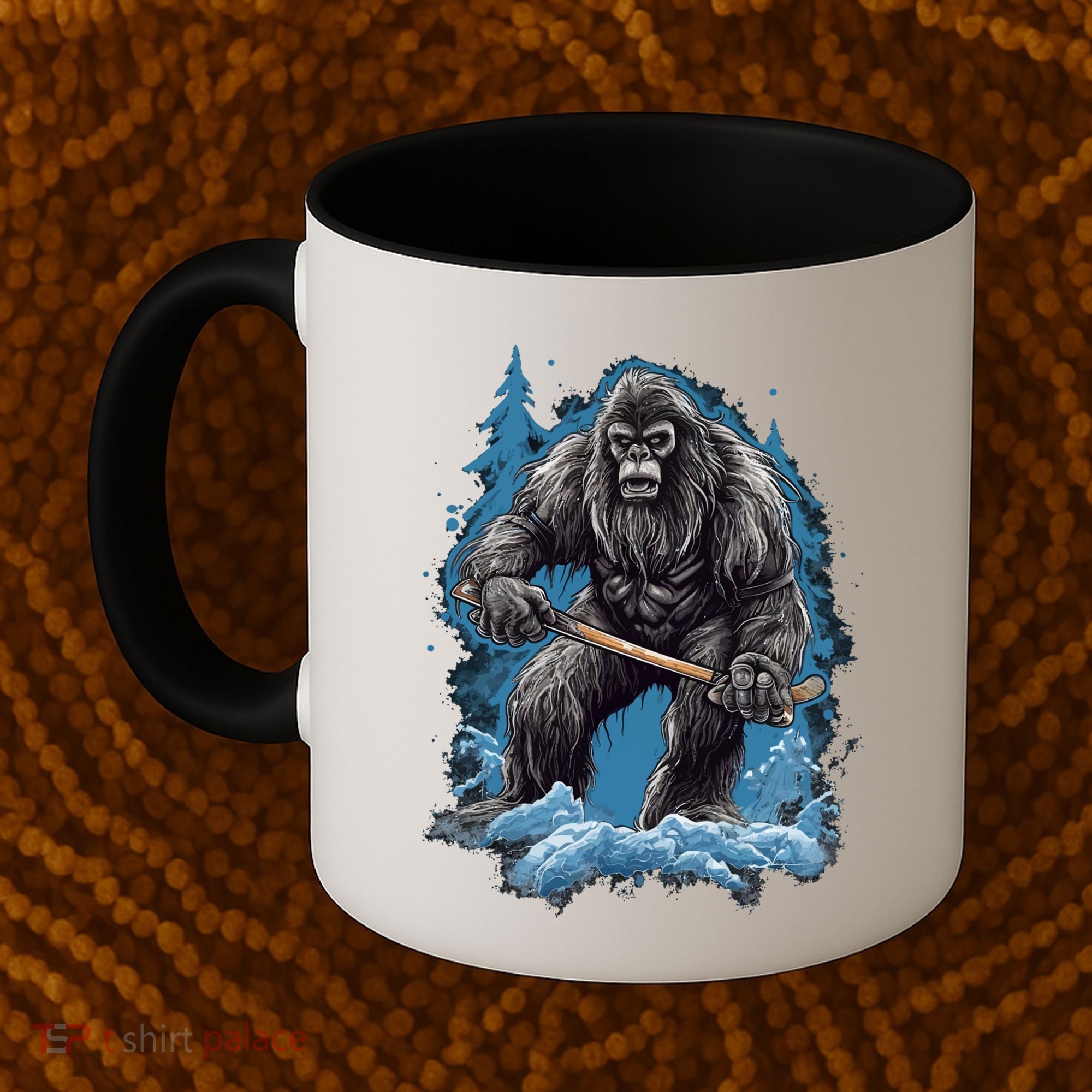 Bigfoot Playing Ice Hockey Funny Sasquatch Hockey Stick Funny Gift Coffee Mug