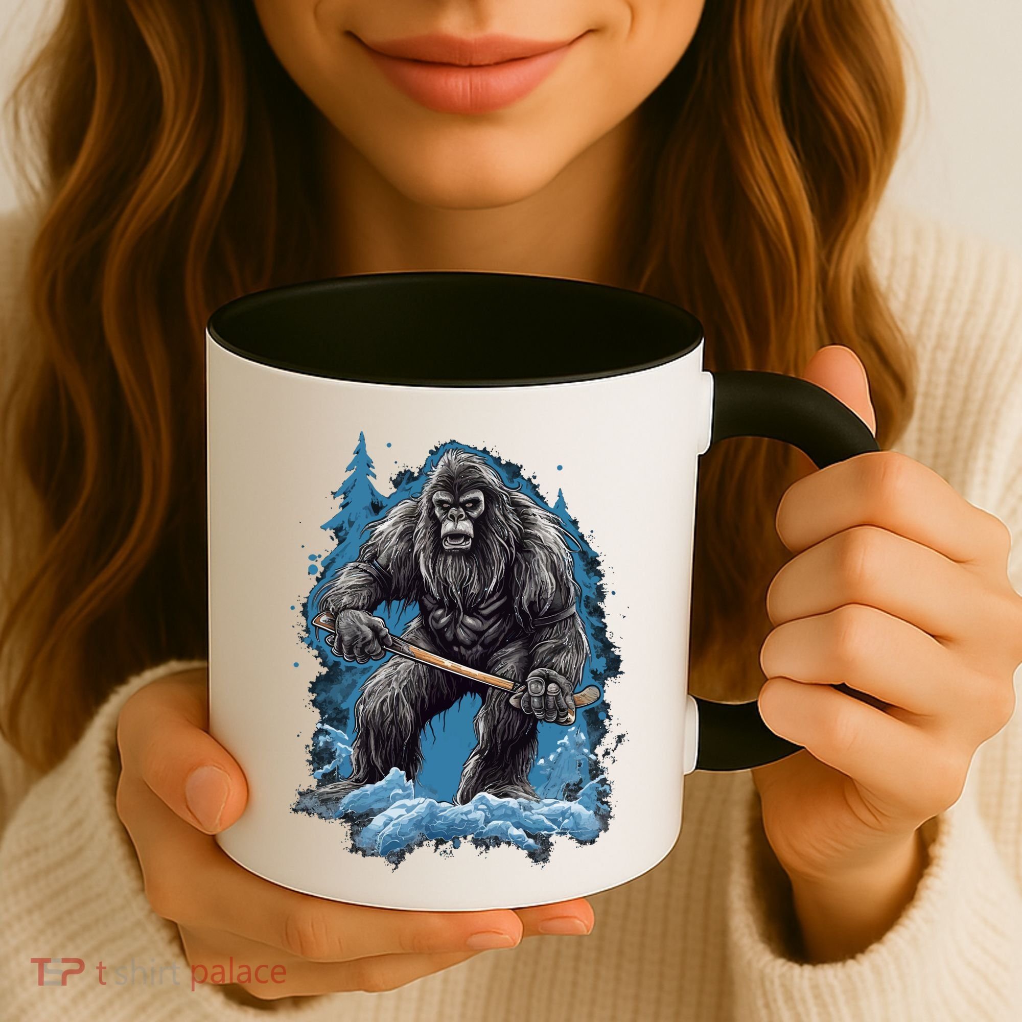 Bigfoot Playing Ice Hockey Funny Sasquatch Hockey Stick Funny Gift Coffee Mug