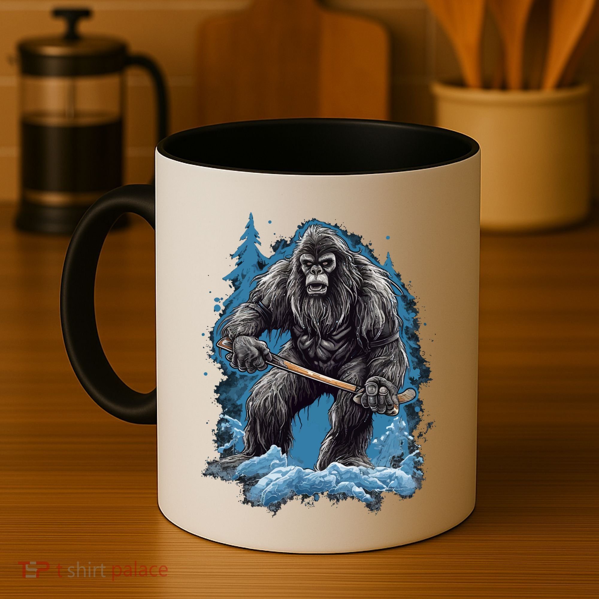 Bigfoot Playing Ice Hockey Funny Sasquatch Hockey Stick Funny Gift Coffee Mug