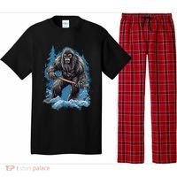 Bigfoot Playing Ice Hockey Funny Sasquatch Hockey Stick Funny Gift Pajama Set thumb 0