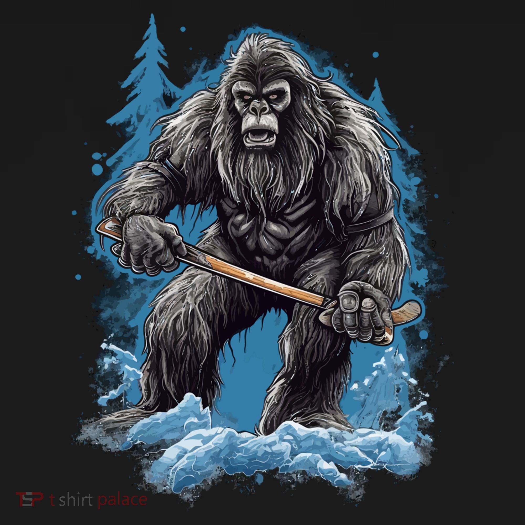Bigfoot Playing Ice Hockey Funny Sasquatch Hockey Stick Funny Gift Women's Hoodie