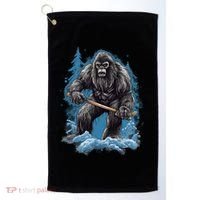 Bigfoot Playing Ice Hockey Funny Sasquatch Hockey Stick Funny Gift Golf Towel thumb 0