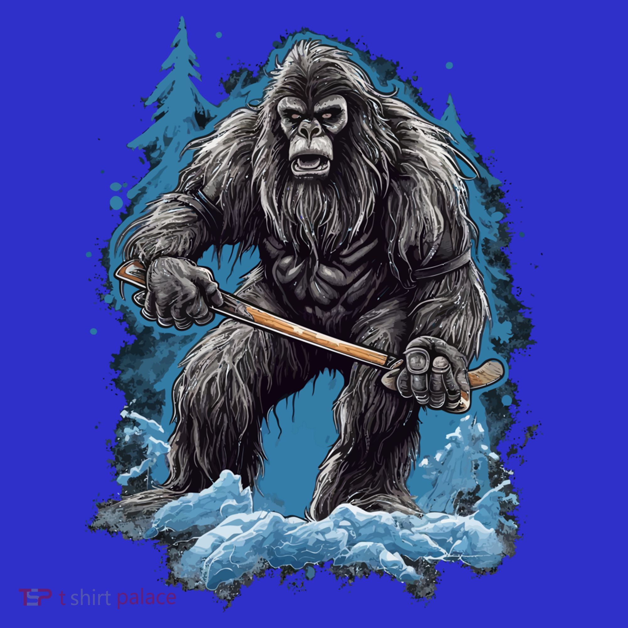 Bigfoot Playing Ice Hockey Funny Sasquatch Hockey Stick Funny Gift Apron
