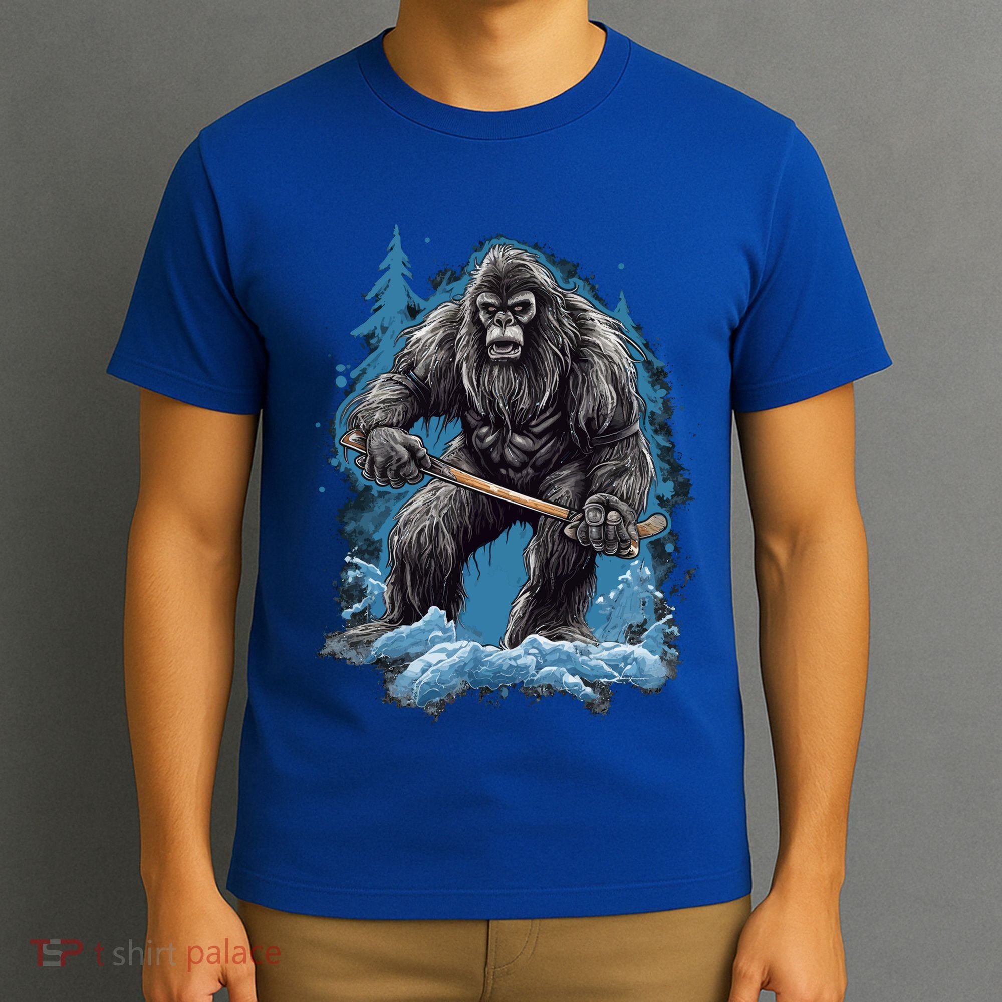 Bigfoot Playing Ice Hockey Funny Sasquatch Hockey Stick Funny Gift T-Shirt
