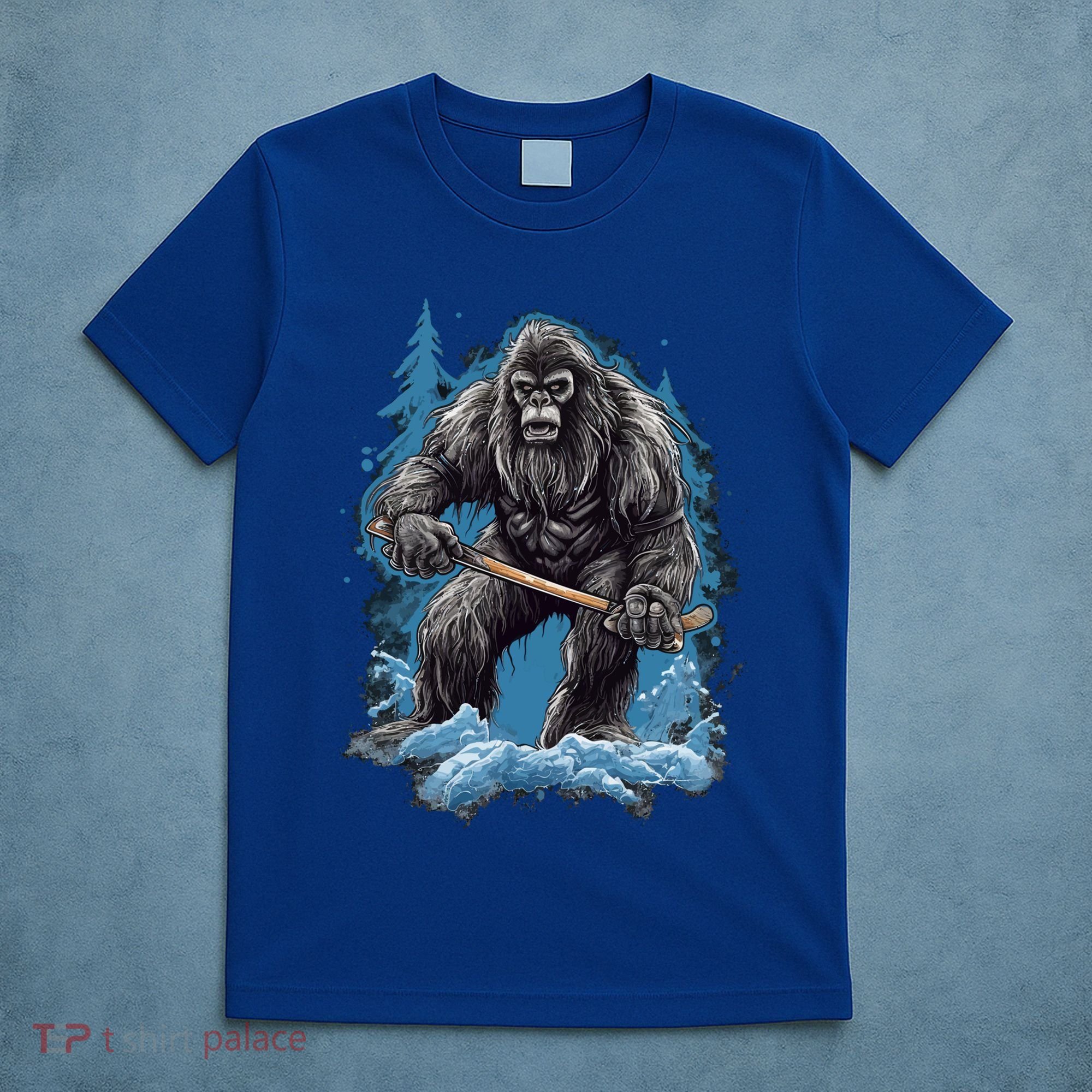 Bigfoot Playing Ice Hockey Funny Sasquatch Hockey Stick Funny Gift T-Shirt
