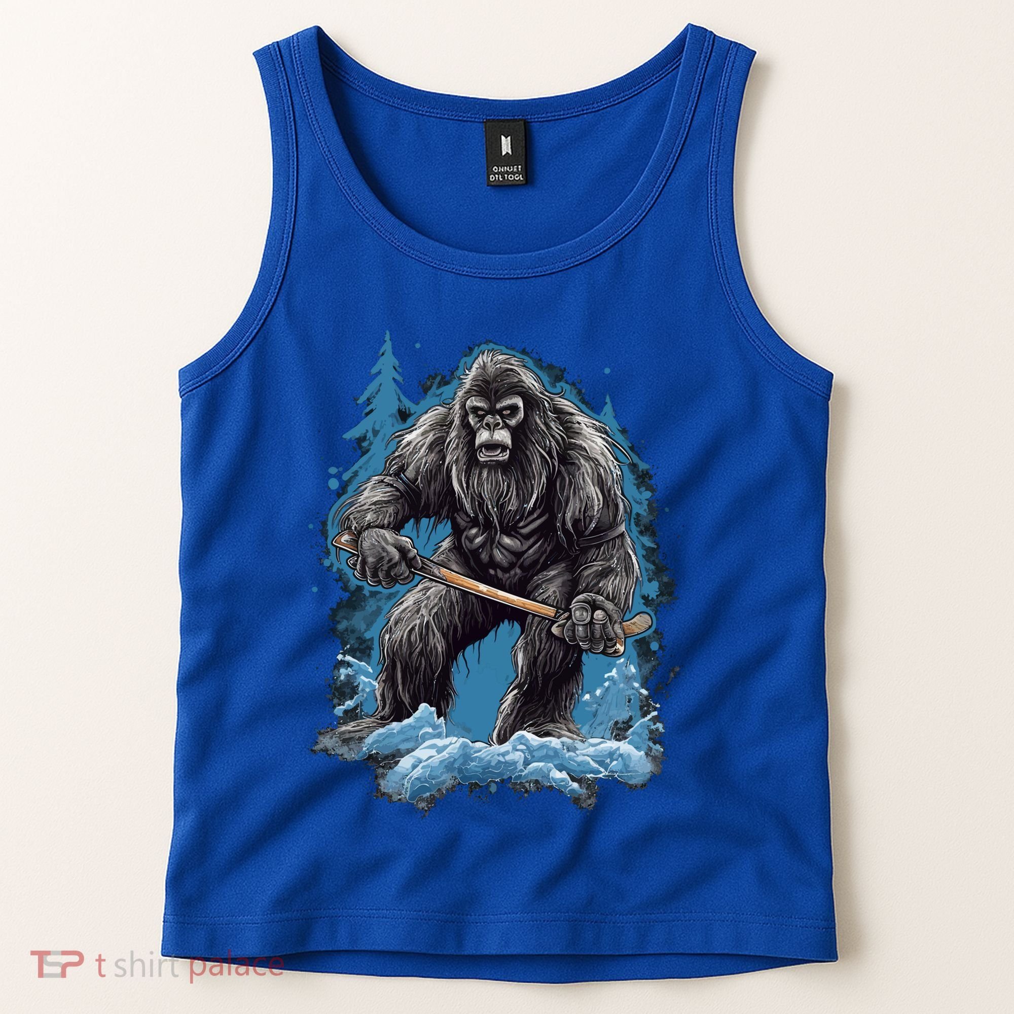 Bigfoot Playing Ice Hockey Funny Sasquatch Hockey Stick Funny Gift Tank Top