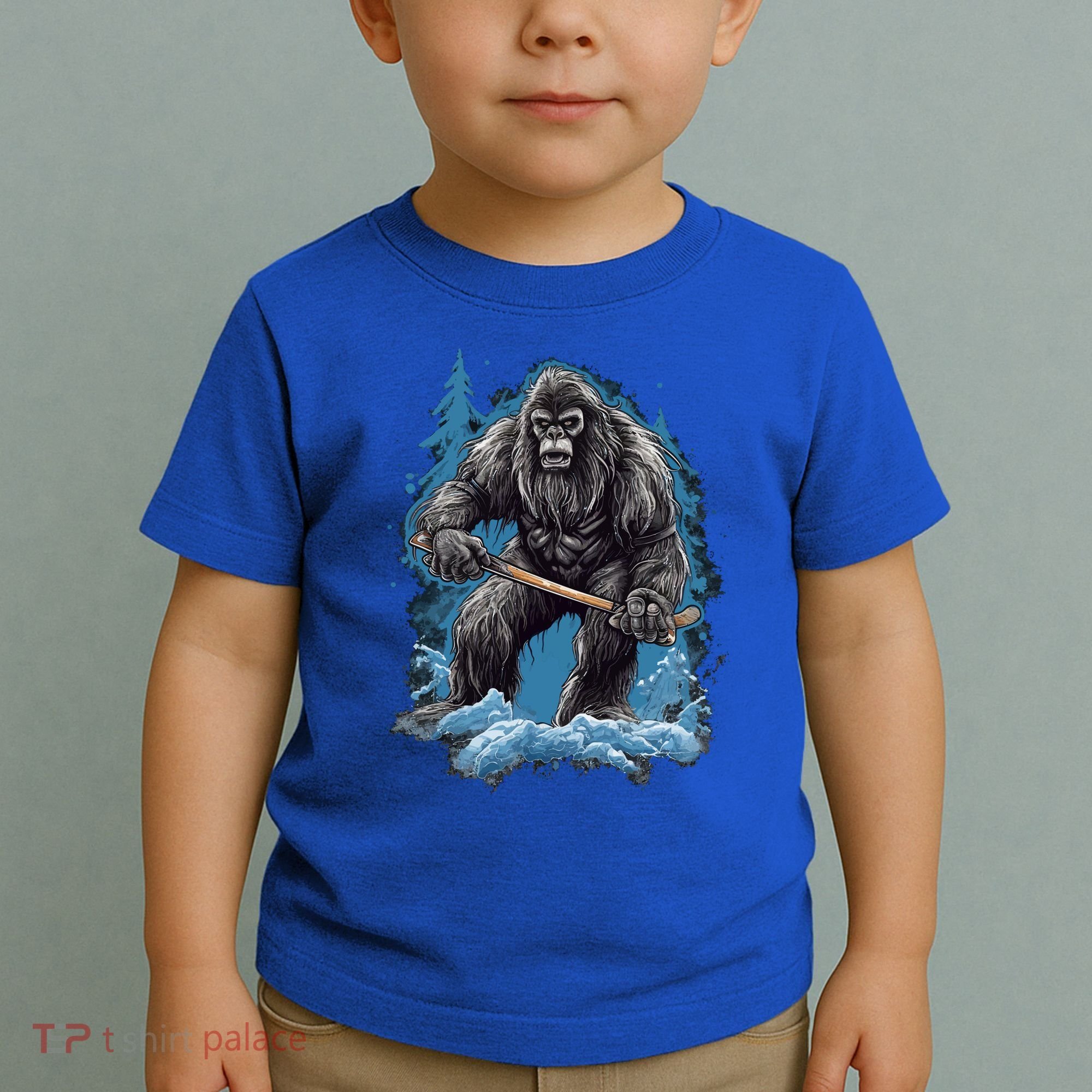 Bigfoot Playing Ice Hockey Funny Sasquatch Hockey Stick Funny Gift Toddler T-Shirt