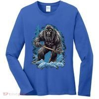 Bigfoot Playing Ice Hockey Funny Sasquatch Hockey Stick Funny Gift Women's Long Sleeve Shirt thumb 0