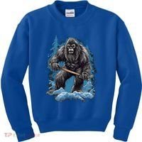 Bigfoot Playing Ice Hockey Funny Sasquatch Hockey Stick Funny Gift Kids Sweatshirt thumb 0