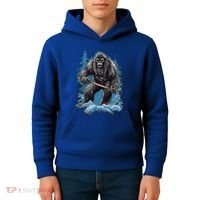Bigfoot Playing Ice Hockey Funny Sasquatch Hockey Stick Funny Gift Kids Hoodie thumb 4