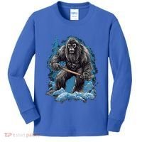 Bigfoot Playing Ice Hockey Funny Sasquatch Hockey Stick Funny Gift Kids Long Sleeve Shirt thumb 0