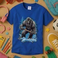 Bigfoot Playing Ice Hockey Funny Sasquatch Hockey Stick Funny Gift Kids T-Shirt thumb 3
