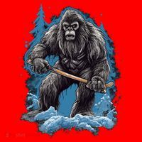 Bigfoot Playing Ice Hockey Funny Sasquatch Hockey Stick Funny Gift Santa Hat thumb 1