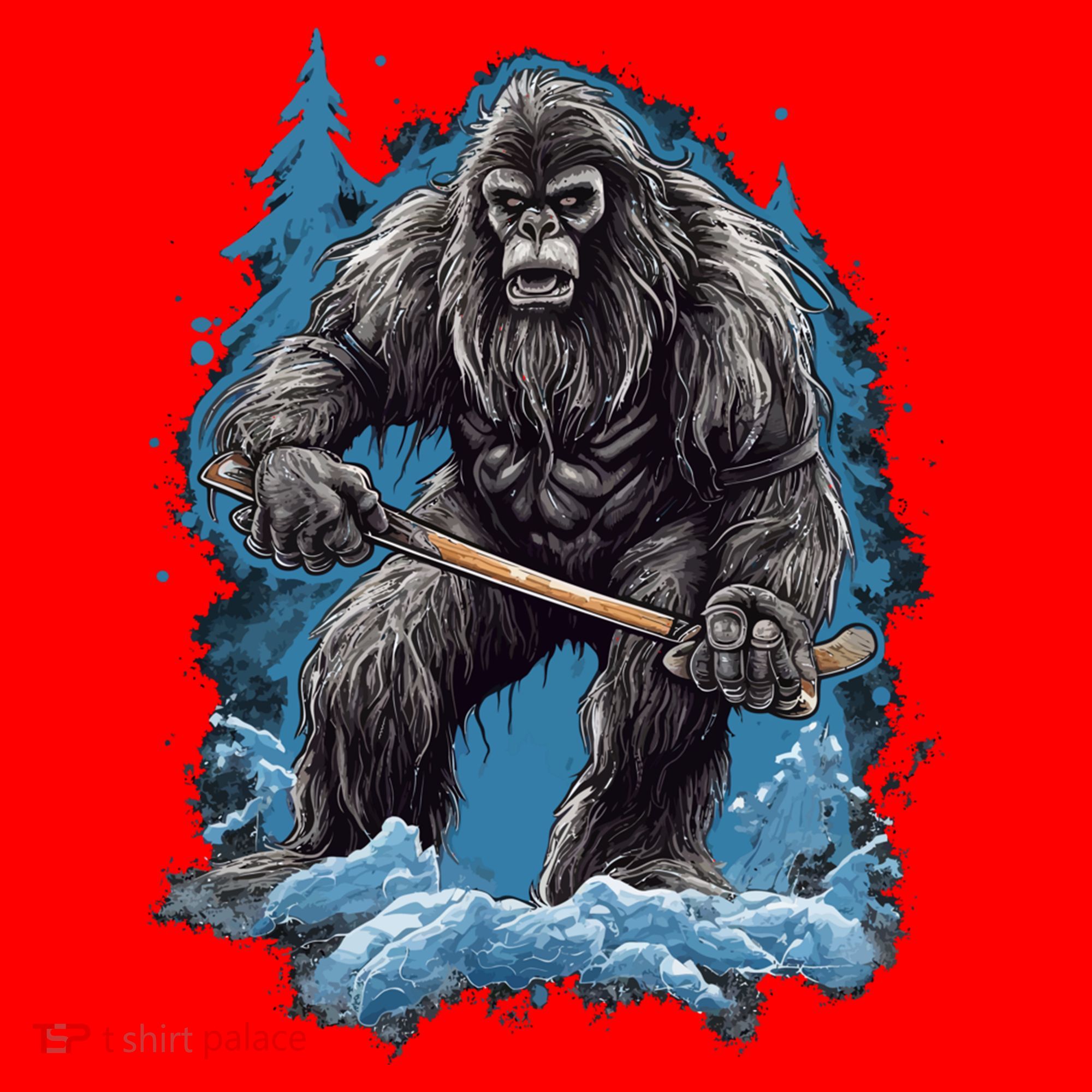 Bigfoot Playing Ice Hockey Funny Sasquatch Hockey Stick Funny Gift Santa Hat